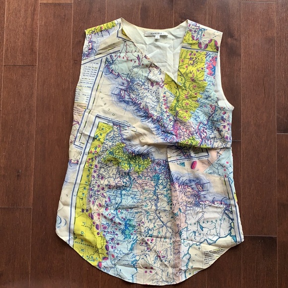 RARE Carven Map Wanderer Travel Print Silk Top - Picture 1 of 8